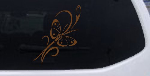 Butterfly with Flower and Swirl Vines Butterflies Car or Truck Window Decal Sticker (Copper)