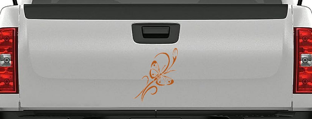 Butterfly with Flower and Swirl Vines Butterflies Car or Truck Window Decal Sticker (Nut Brown)