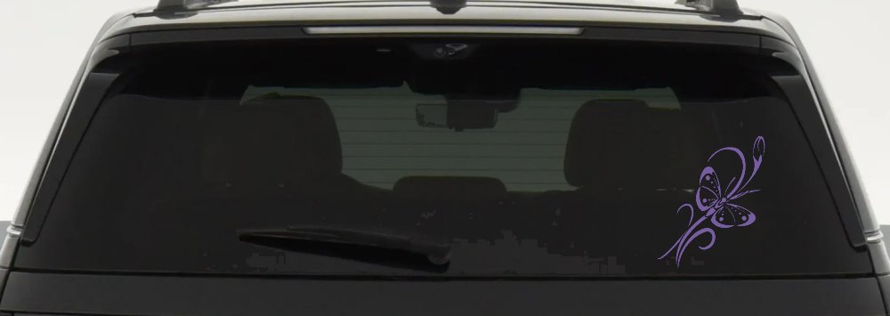 Butterfly with Flower and Swirl Vines Butterflies Car or Truck Window Decal Sticker (Purple)