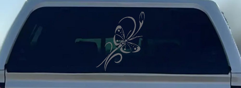 Butterfly with Flower and Swirl Vines Butterflies Car or Truck Window Decal Sticker
