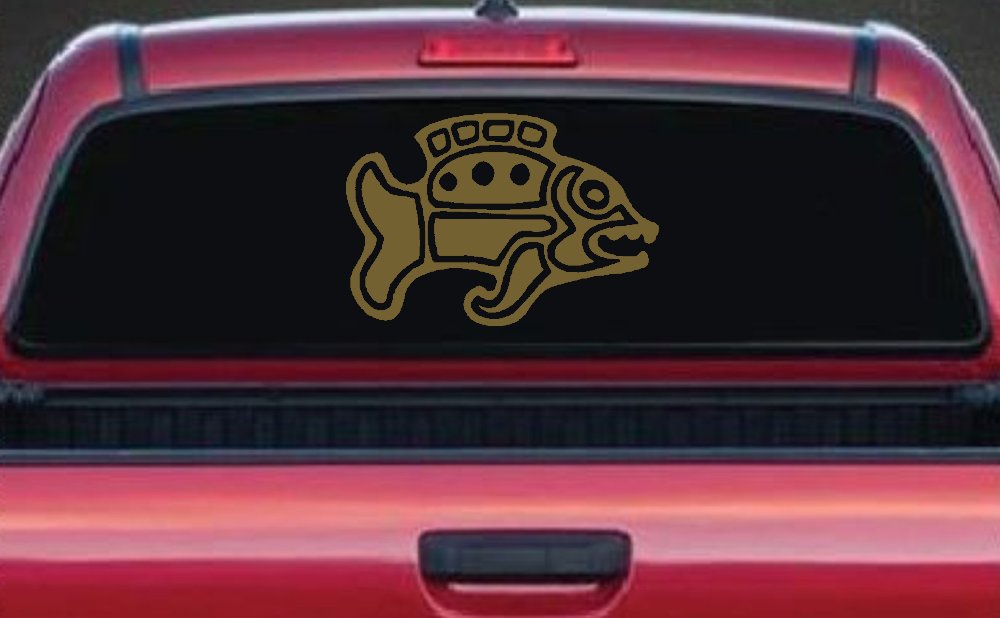 Tribal Fish Animals Car or Truck Window Decal Sticker (Gold)