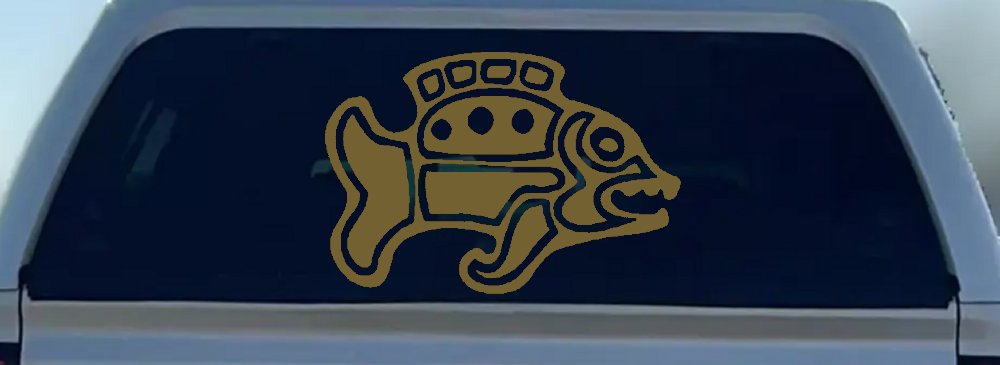 Tribal Fish Animals Car or Truck Window Decal Sticker (Gold)