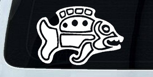 Tribal Fish Animals Car or Truck Window Decal Sticker (White)
