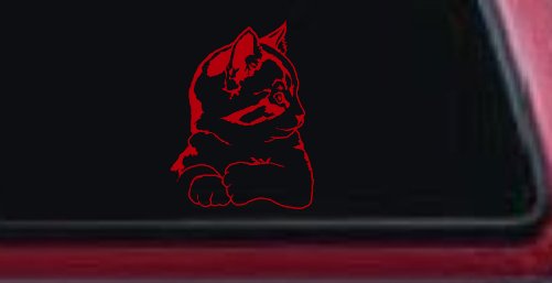 Cute Kitten Cat Decal for Car or Truck Window Sticker Vinyl (Red)