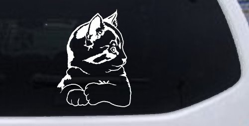 Cute Kitten Cat Decal for Car or Truck Window Sticker Vinyl (White)
