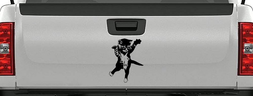Cat Pounce Animals Car or Truck Window Decal Sticker (Black)