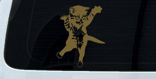 Cat Pounce Animals Car or Truck Window Decal Sticker (Gold)