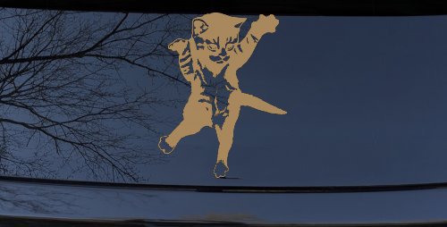 Cat Pounce Animals Car or Truck Window Decal Sticker (Light Brown)