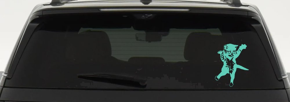 Pouncing Cat Vinyl Decal Sticker for Car Truck Window Decor (Mint)