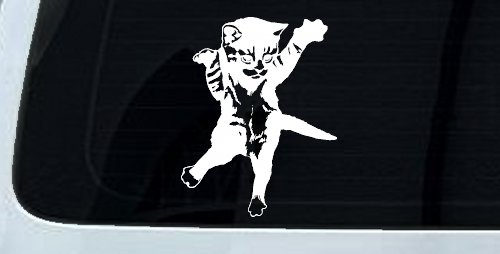 Cat Pounce Animals Car or Truck Window Decal Sticker (White)