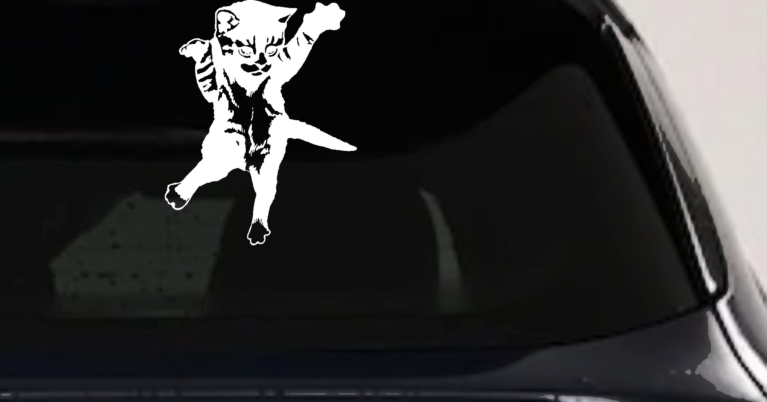 Pouncing Cat Vinyl Decal Sticker for Car Truck Window Decor (White)