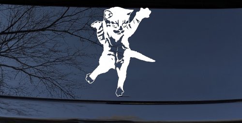 Cat Pounce Animals Car or Truck Window Decal Sticker (White)