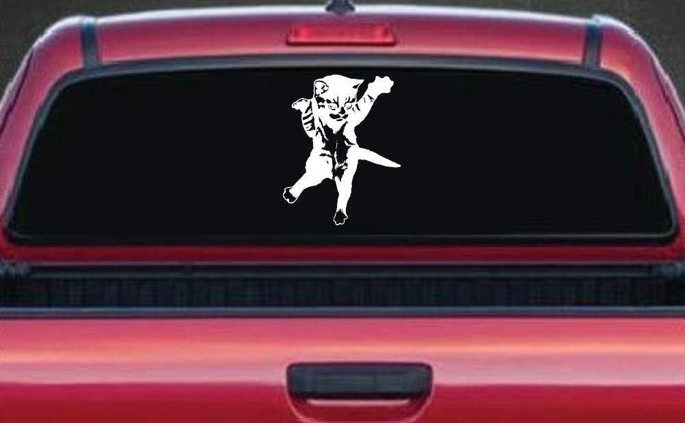 Cat Pounce Animals Car or Truck Window Decal Sticker (White)