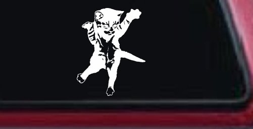 Cat Pounce Animals Car or Truck Window Decal Sticker (White)
