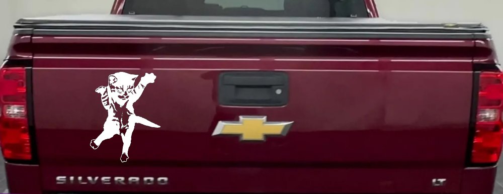 Pouncing Cat Vinyl Decal Sticker for Car Truck Window Decor (White)