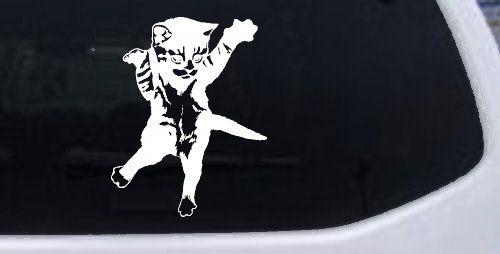 Cat Pounce Animals Car or Truck Window Decal Sticker (White)