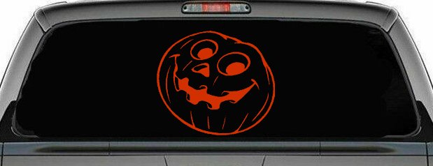 Jack O Lantern Halloween Car or Truck Window Decal Sticker (Orange Red)