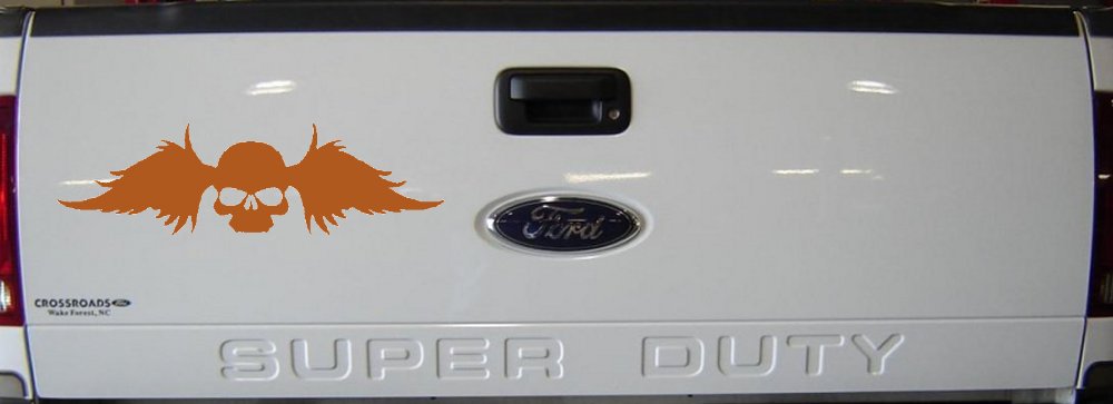 Skull with Wings Biker Car or Truck Window Decal Sticker (Nut Brown)