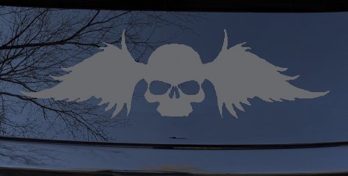 Skull with Wings Biker Car or Truck Window Decal Sticker (Silver)