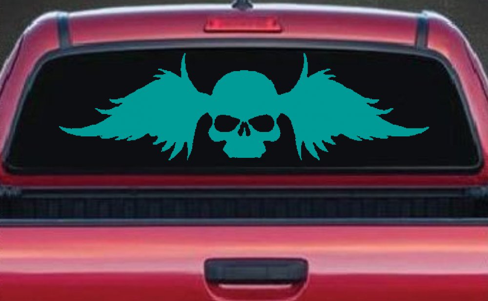 Skull with Wings Biker Car or Truck Window Decal Sticker (Turquoise)