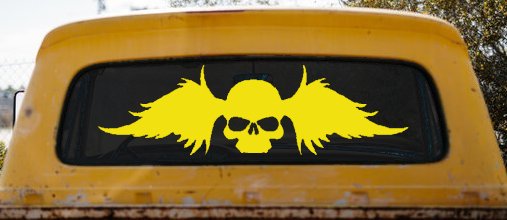 Skull with Wings Biker Car or Truck Window Decal Sticker (Yellow)