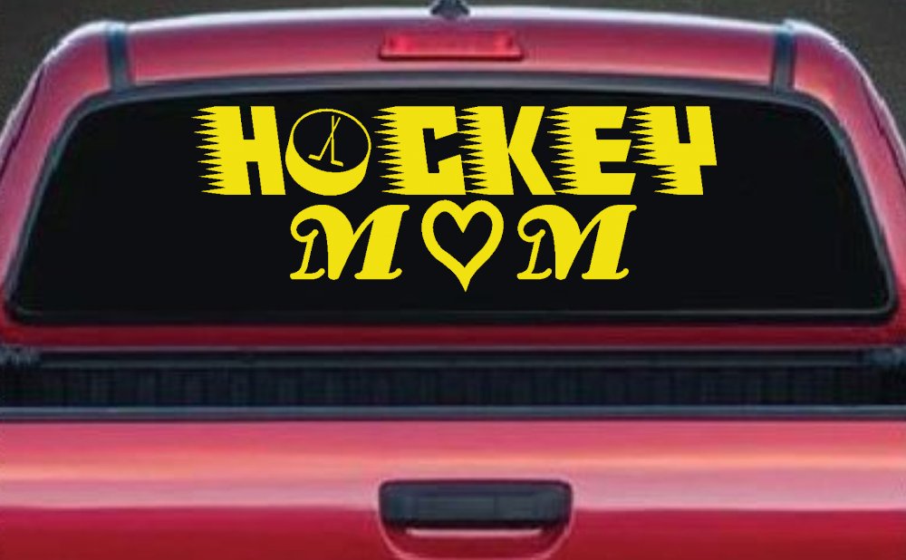 Hockey Mom Sports Car or Truck Window Decal Sticker (Yellow)