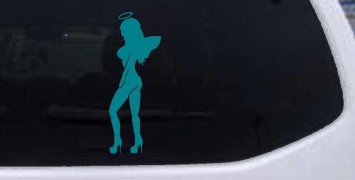 Angel Girl with Halo and Wings Car or Truck Window Decal Sticker (Turquoise Blue)