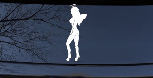 Angel Girl with Halo and Wings Car or Truck Window Decal Sticker (White)