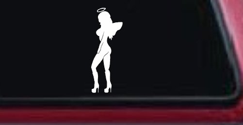 Angel Girl with Halo and Wings Car or Truck Window Decal Sticker (White)