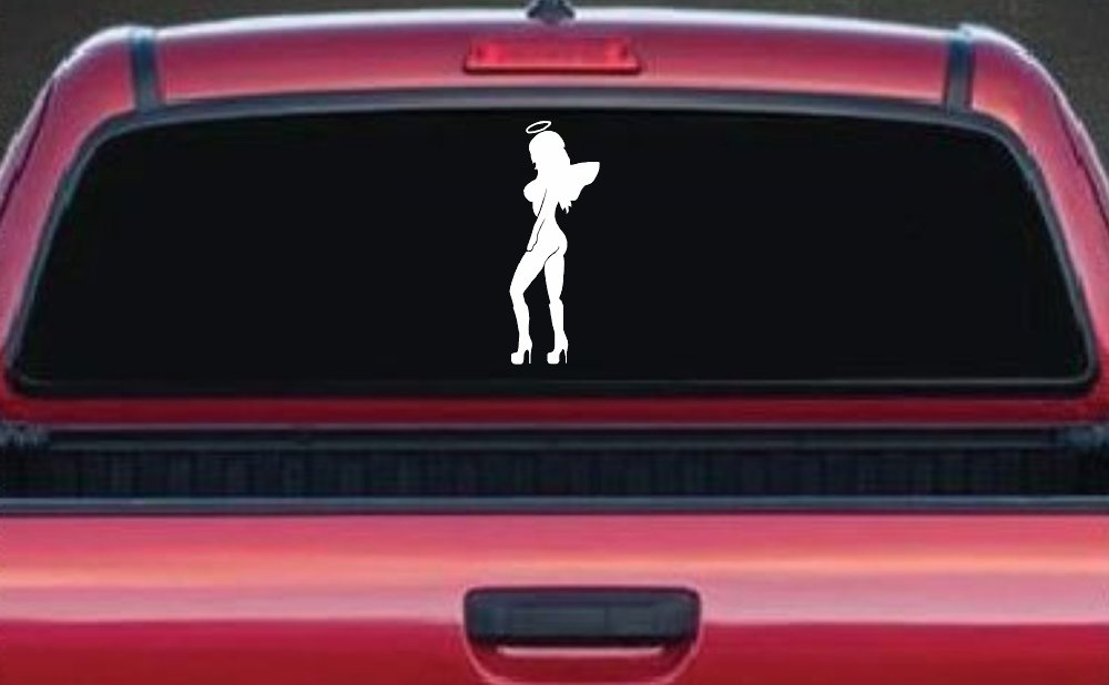 Angel Girl with Halo and Wings Car or Truck Window Decal Sticker (White)