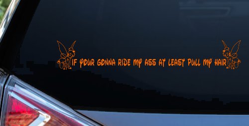 Large Tinkerbell If Your Gonna Ride my Ass At Least Pull My Hair Funny Car or Truck Window Decal Sticker (Orange)