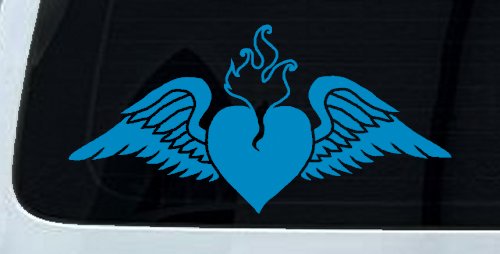 Heart With Wings Car or Truck Window Decal Sticker (Blue)