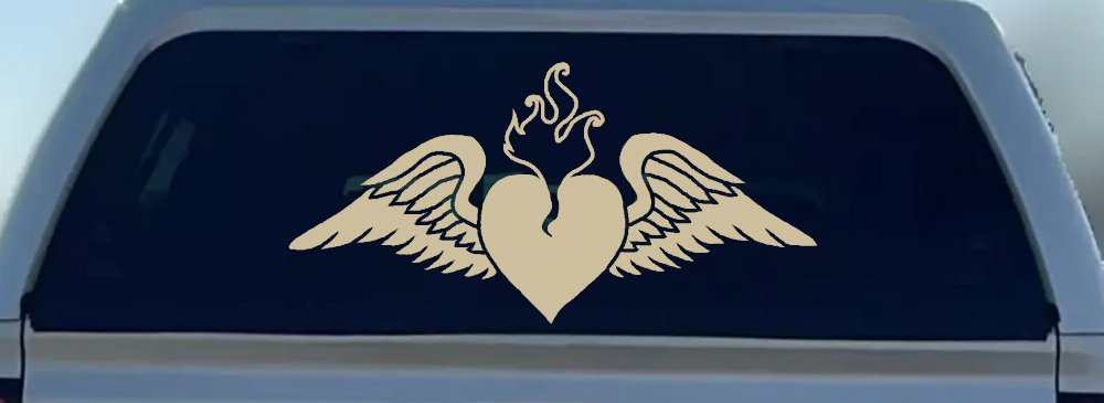 Heart With Wings Car or Truck Window Decal Sticker (Desert Sand)