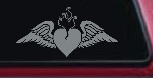 Heart With Wings Car or Truck Window Decal Sticker (Telegrey)
