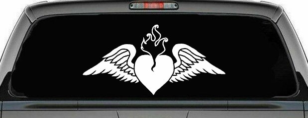 Heart With Wings Car or Truck Window Decal Sticker (White)