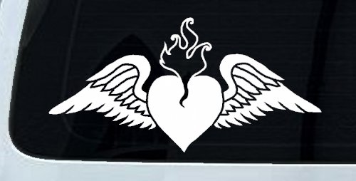 Heart With Wings Car or Truck Window Decal Sticker (White)