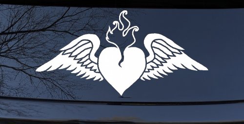 Heart With Wings Car or Truck Window Decal Sticker (White)