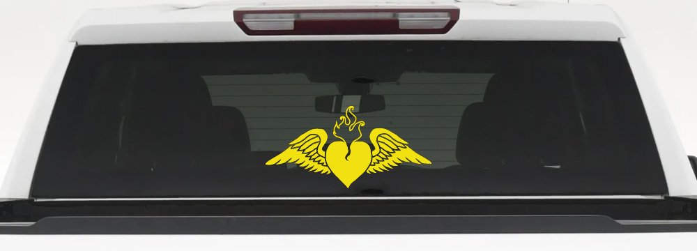 Heart With Wings Car or Truck Window Decal Sticker (Yellow)
