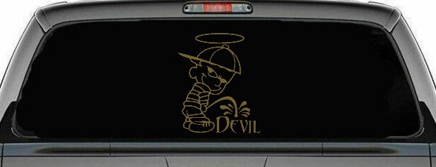 Pee On Devil Christian Car or Truck Window Decal Sticker (Gold)