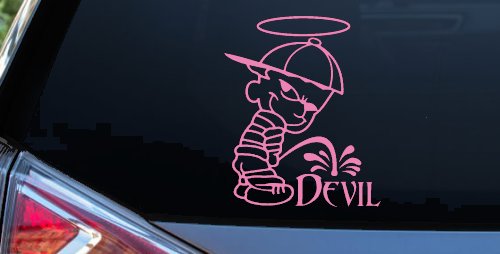 Pee On Devil Christian Car or Truck Window Decal Sticker (Pink)