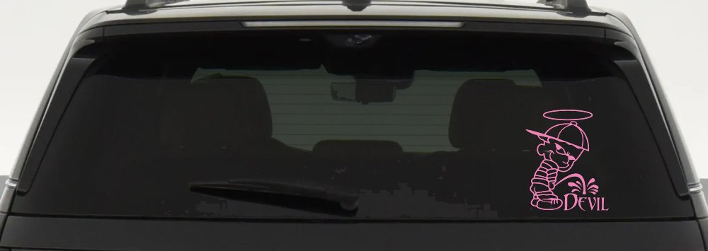 Pee On Devil Christian Car or Truck Window Decal Sticker (Pink)