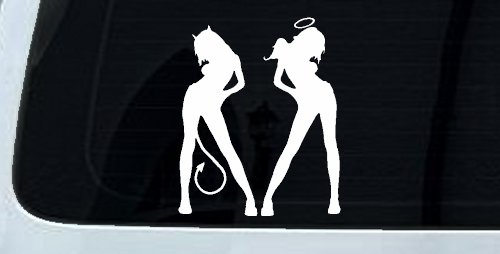 Good and Bad Girls Angel and Devil Car or Truck Window Decal Sticker (White)