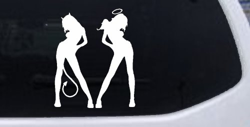 Good and Bad Girls Angel and Devil Car or Truck Window Decal Sticker (White)