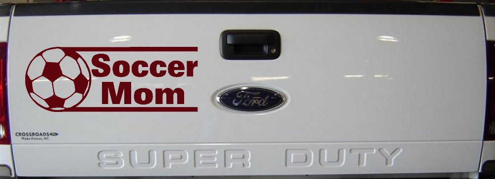 Soccer Mom Sports Car or Truck Window Decal Sticker (Purple Red)