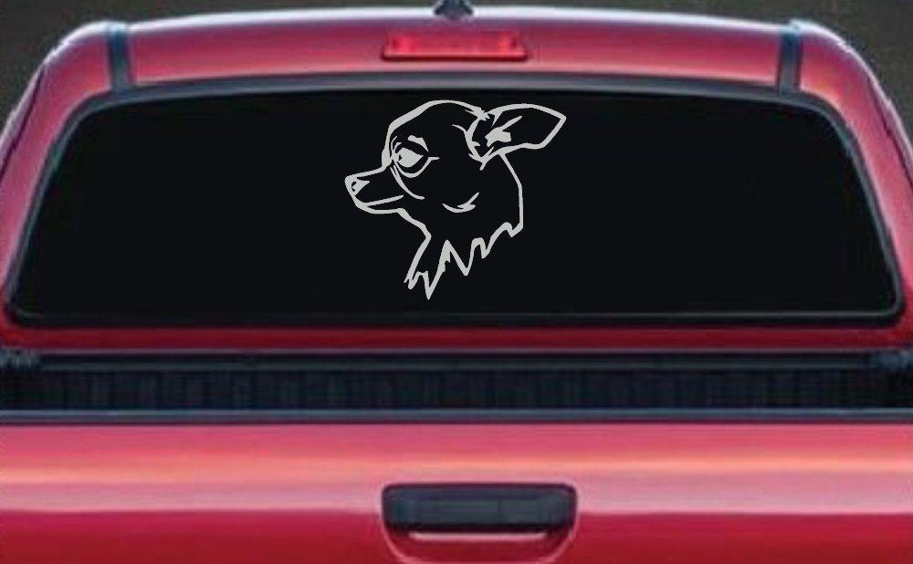 Cute Chihuahua Dog Vinyl Decal for Car or Truck Windows (Light Gray)