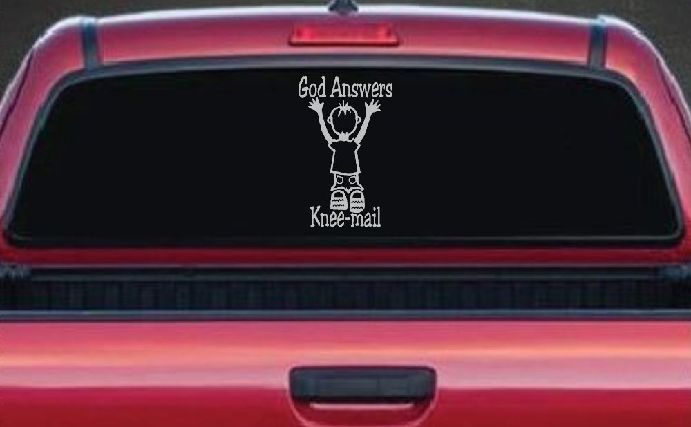 God Answers Knee Mail Prayers Boy Christian Car or Truck Window Decal Sticker (Light Gray)