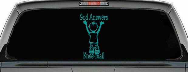 God Answers Knee Mail Prayers Boy Christian Car or Truck Window Decal Sticker (Turquoise)
