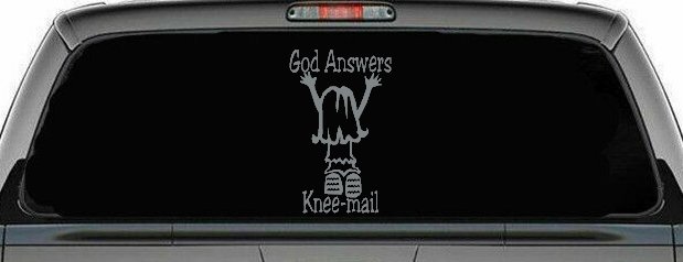 God Answers Knee Mail Prayers Girl Christian Car or Truck Window Decal Sticker (Telegrey)