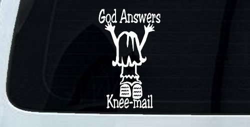 God Answers Knee Mail Prayers Girl Christian Car or Truck Window Decal Sticker (White)