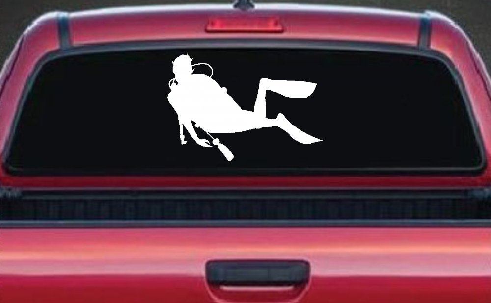Diver Sports Car or Truck Window Decal Sticker (White)